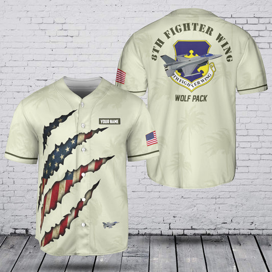 Custom Name USAF 8th Fighter Wing F-16 Fighting Falcon Baseball Jersey