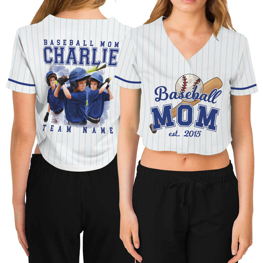Custom Team Mom, Gameday Baseball Mom Crop Top Baseball Jersey