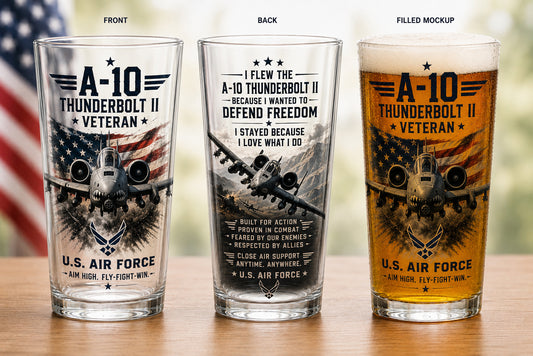 US Air Force A-10 Thunderbolt II Veteran 16oz Pint Beer Glass