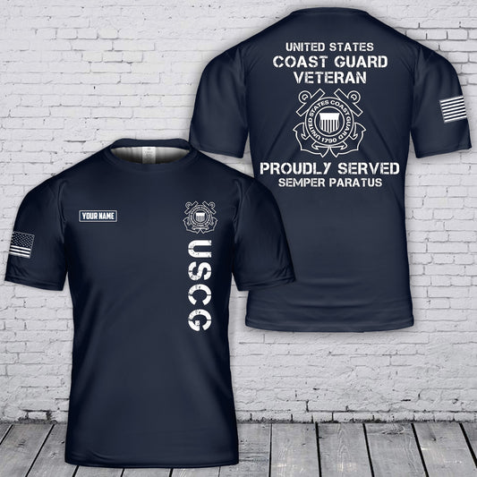 Custom Name US Coast Guard (USCG) Veteran Proudly Served 3D T-Shirt