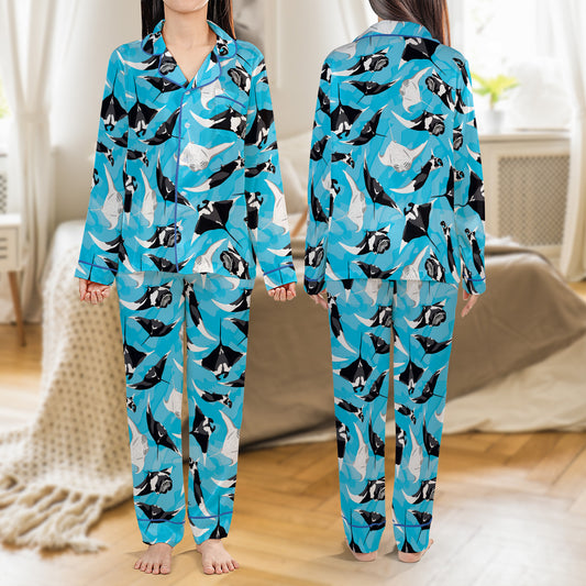 Manta Ray AOP Satin Pajamas Set