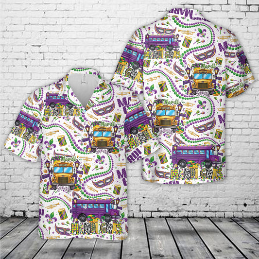 Mardi Gras School Bus Hawaiian Shirt