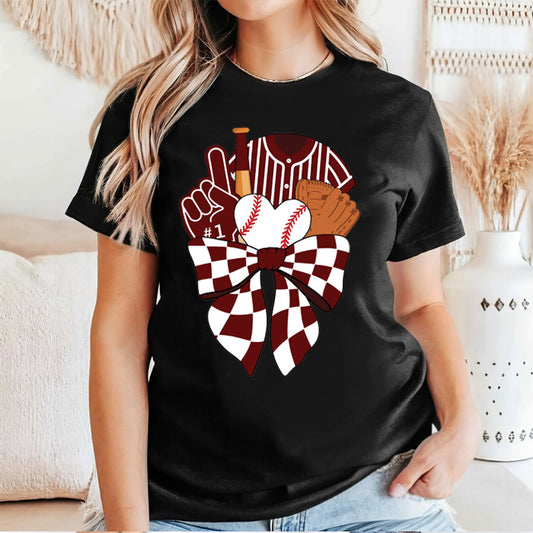 Maroon Baseball Bow Classic Unisex T-Shirt Gildan 5000 (Made In US)