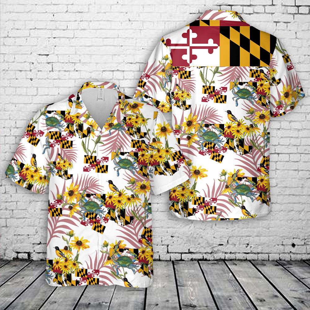 Maryland Black Eyed Susan & blue crab Hawaiian Shirt