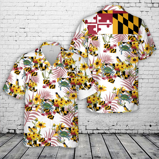 Maryland Black Eyed Susan & blue crab Hawaiian Shirt