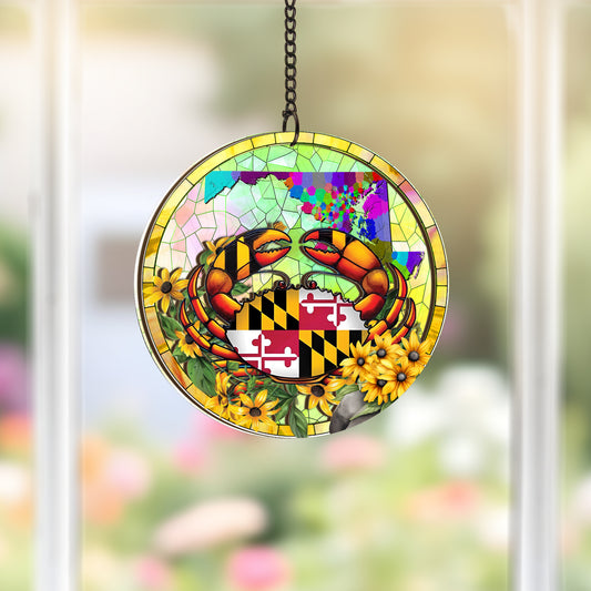 Maryland Blue Crab & Black-Eyed Susan Custom Shape Window Hanging Suncatcher