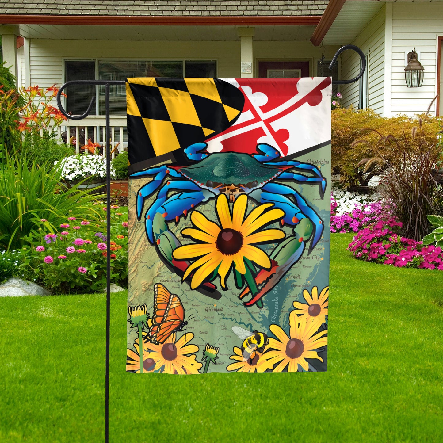 Maryland Blue Crab & Black-Eyed Susan Garden Flag