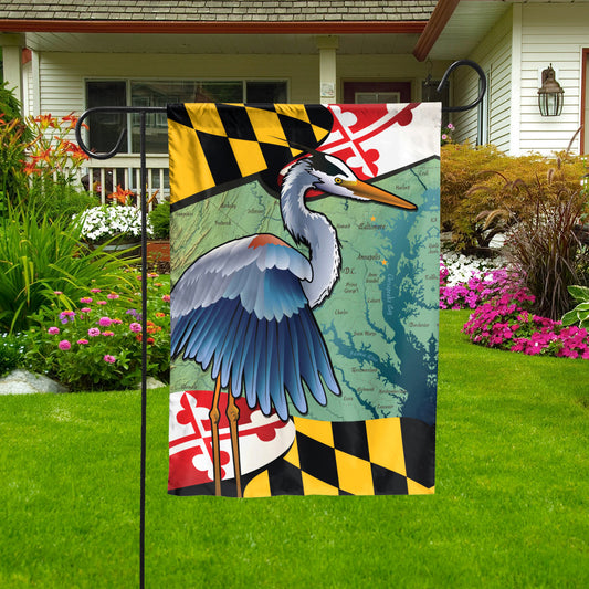 Maryland Blue Heron Coastal Garden Flag