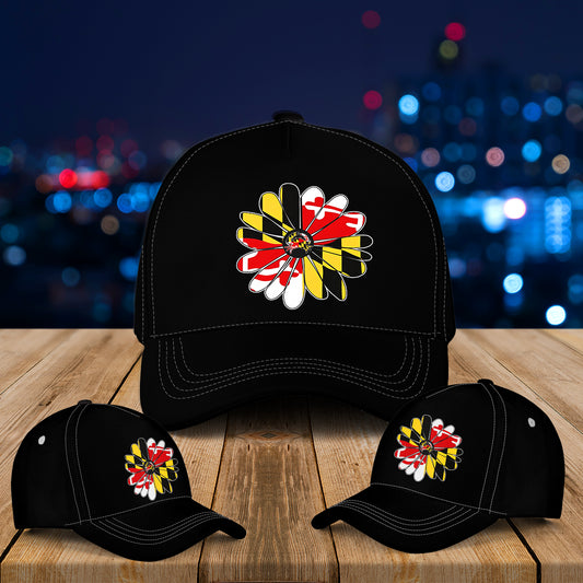 Maryland Flag Black Eyed Susan With Crab Baseball Cap