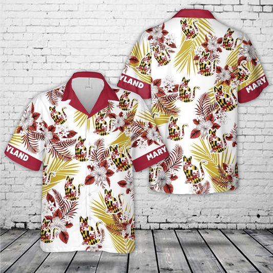 Maryland Flag Cat Hawaiian Shirt