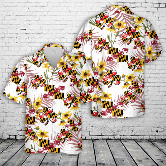 Maryland Flag Shamrock Hawaiian Shirt