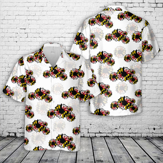 Maryland Flag Sunflower Hawaiian Shirt