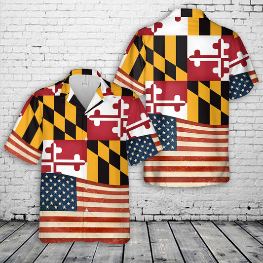 Maryland State And American Flag Hawaiian Shirt