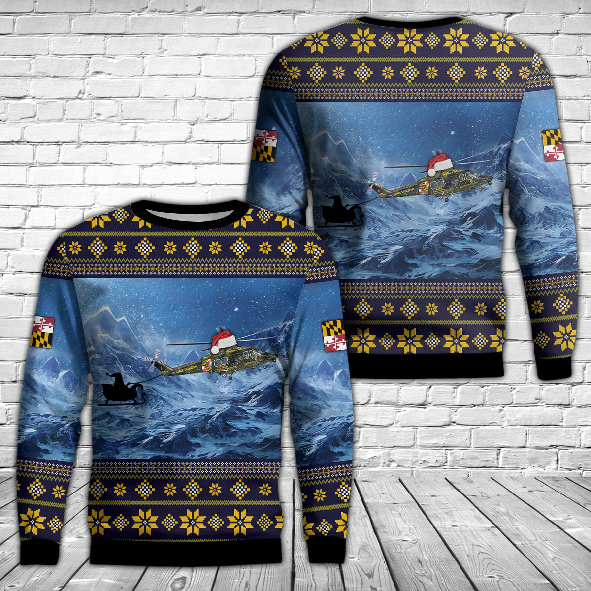 Maryland State Police AW139 Helicopter Christmas Sweater