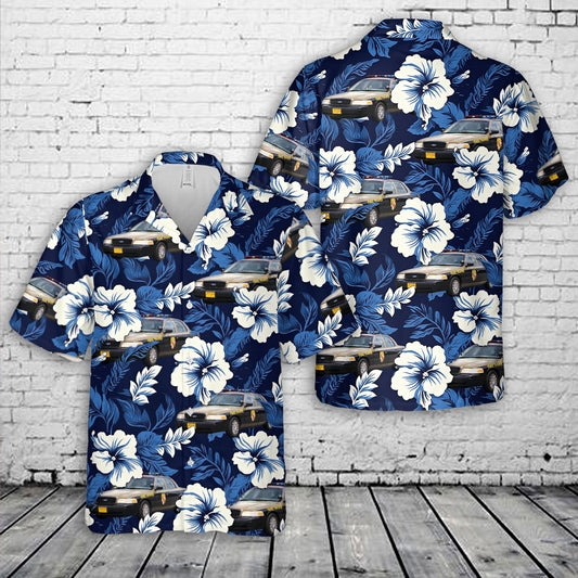 Maryland State Police Car Blue Hibiscus Hawaiian Shirt