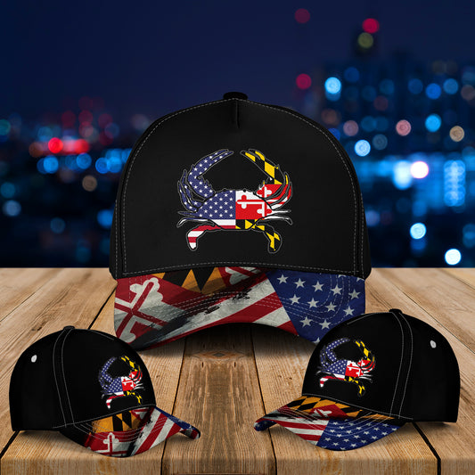 Maryland & US Flag Crab Baseball Cap