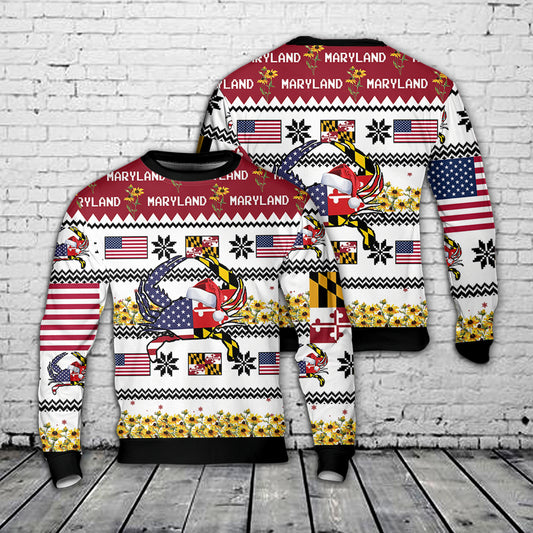 Maryland & US Flag Crab Christmas Sweater
