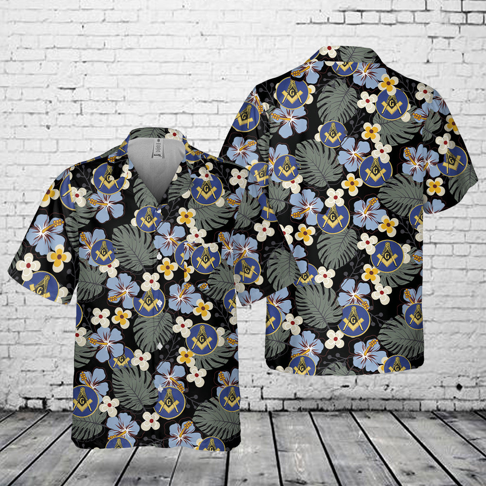 Masonic (Light Blue) Pocket Hawaiian Shirt
