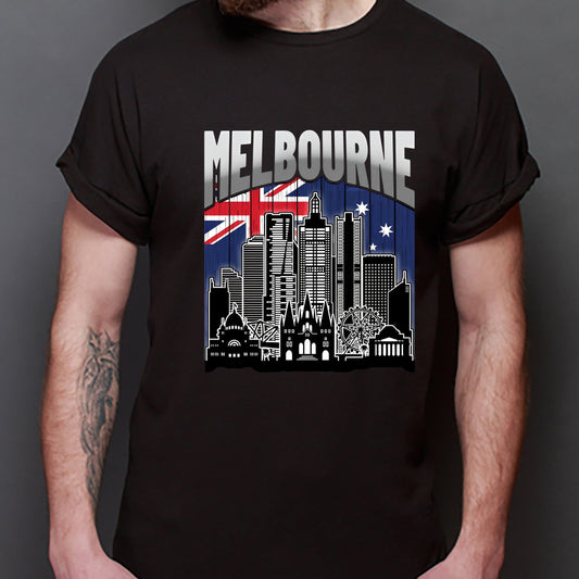 Melbourne Australia Skyline Vintage Australian Flag Classic Unisex T-Shirt Gildan 5000 (Made in AU)