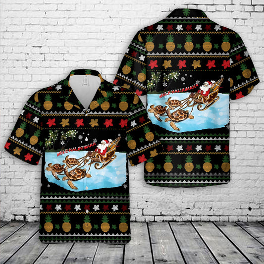 Mele Kalikimaka Turtle Sleigh Santa Claus Christmas Hawaiian Shirt