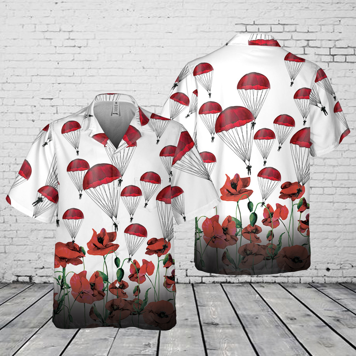 Memorial Day Poppies & Parachuters Pocket Hawaiian Shirt