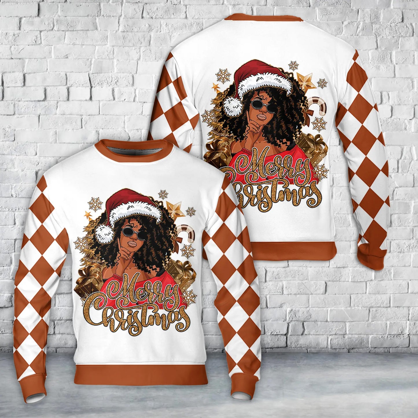 Merry Christmas Afro Queen AOP Christmas Sweater
