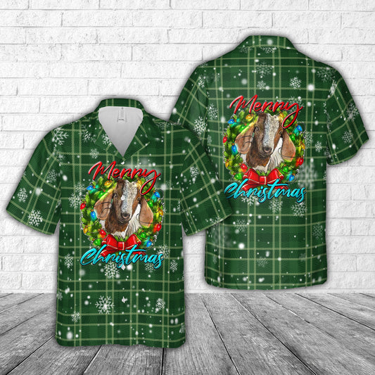 Merry Christmas Boer Goat With Wreath Hawaiian Shirt
