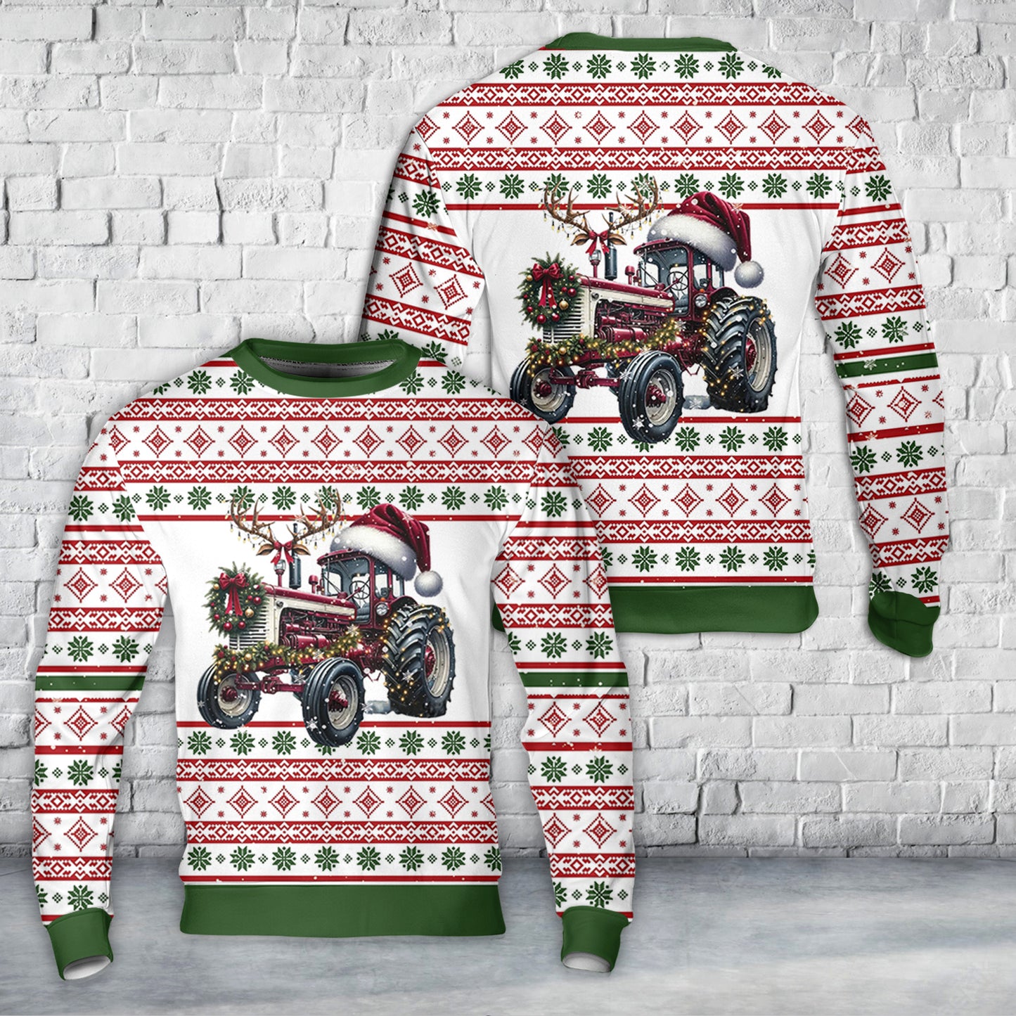 Merry Christmas Farm Tractor Christmas AOP Sweater