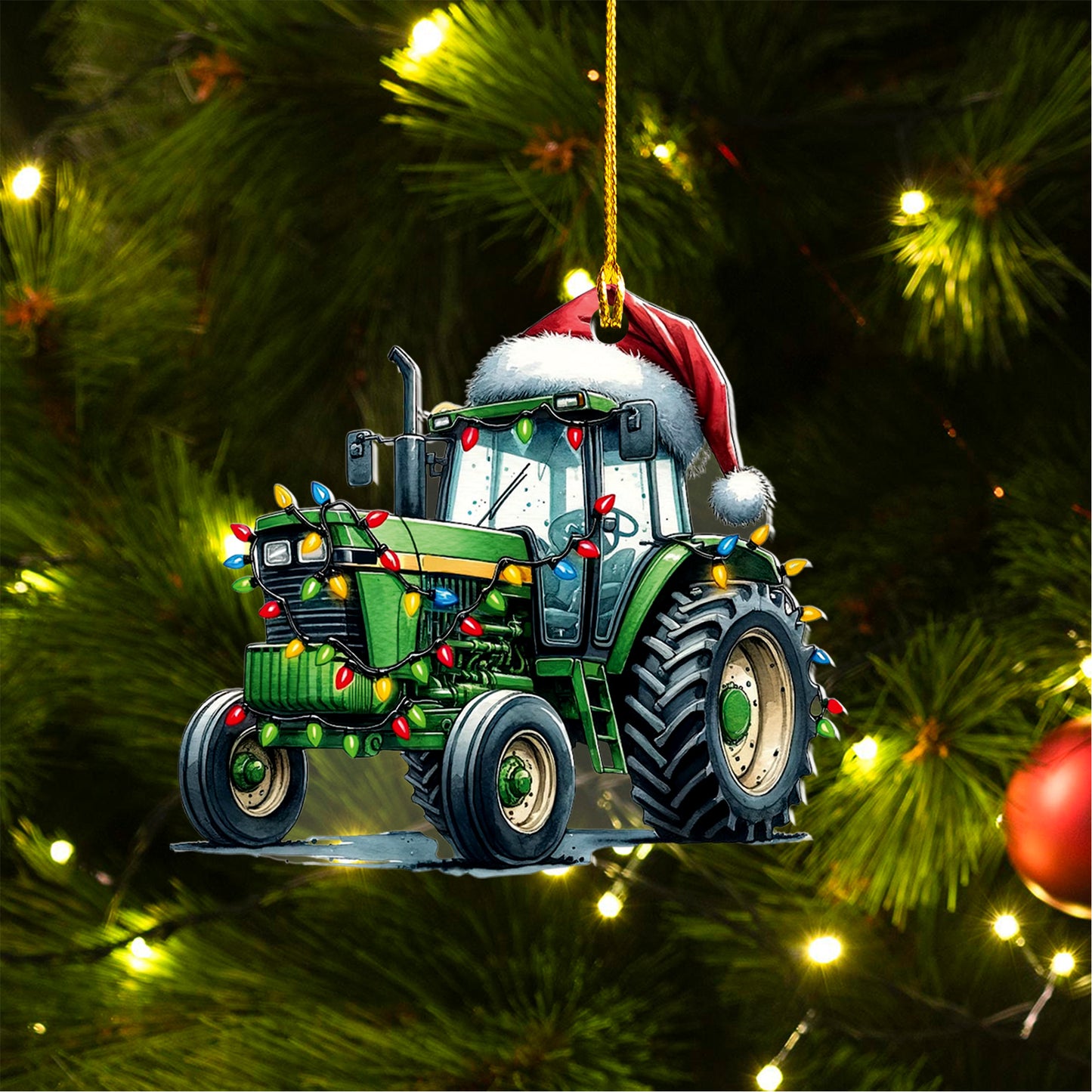 Merry Christmas Farm Tractor Custom shape 2-sided Acrylic Ornament