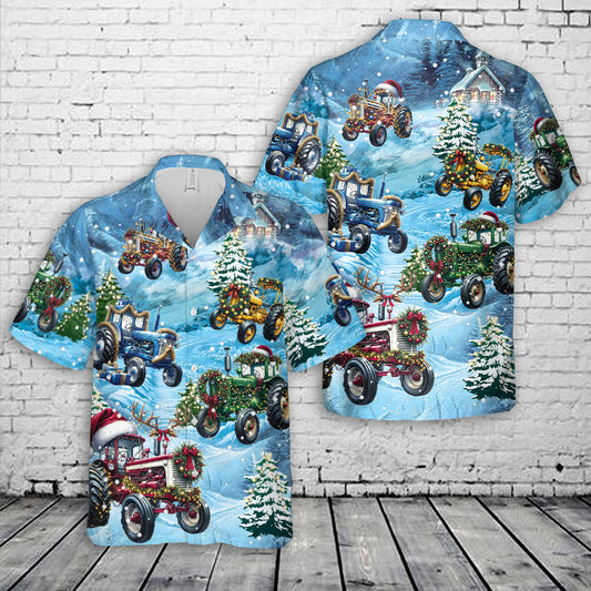 Merry Christmas Farm Tractor Hawaiian Shirt