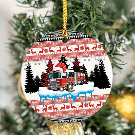 Merry Christmas Fire Tree Ceramic Ornament