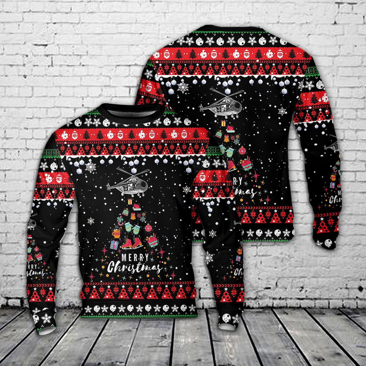 Merry Christmas Helicopter Christmas AOP Sweater