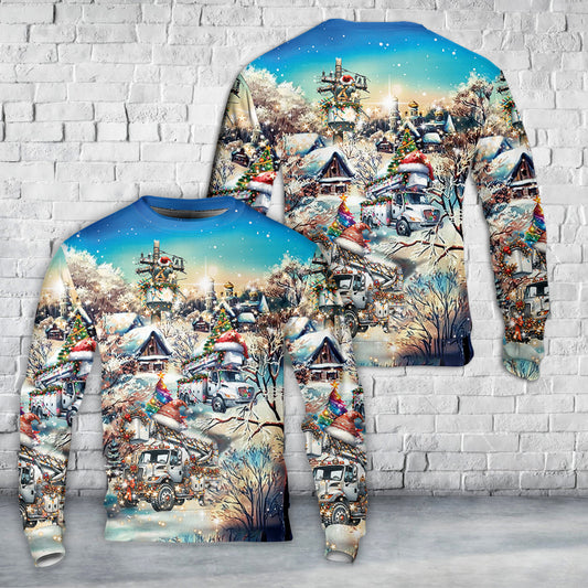 Merry Christmas Lineman Bucket Trucks Christmas AOP Sweater