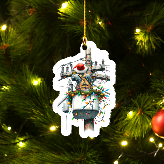Merry Christmas Lineman Custom shape 2-sided Acrylic Ornament