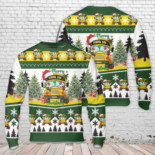 Merry Christmas School Bus Christmas AOP Sweater