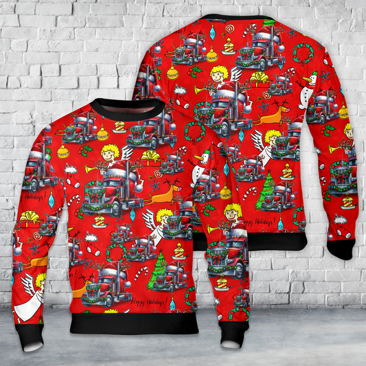 Merry Christmas Semi Trailer Truck Christmas AOP Sweater
