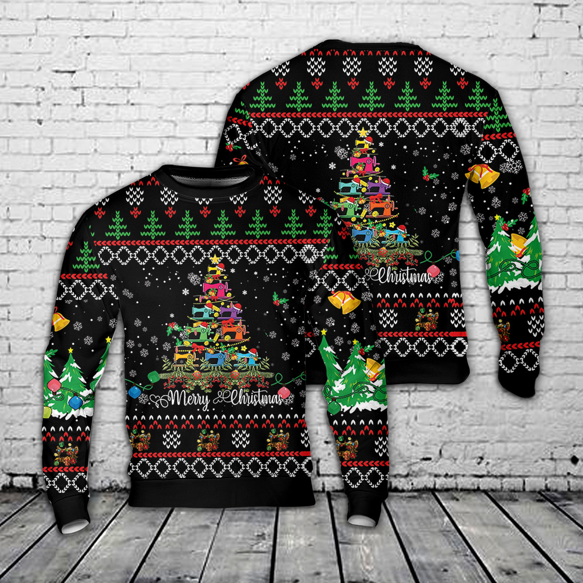 Merry Christmas Sewing Machine Christmas Tree Christmas AOP Sweater