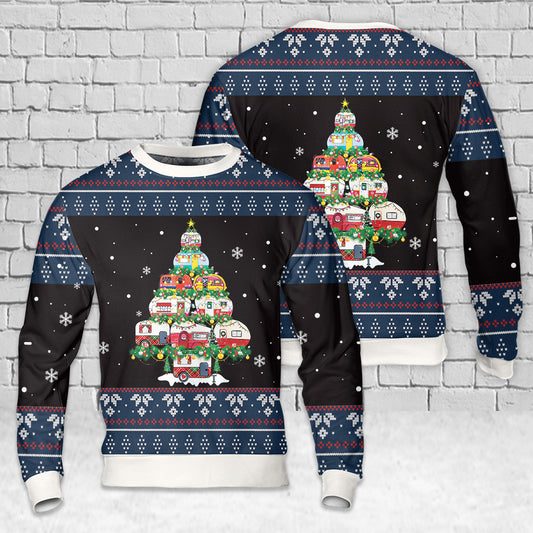 Merry Christmas Tree Campers Christmas AOP Sweater