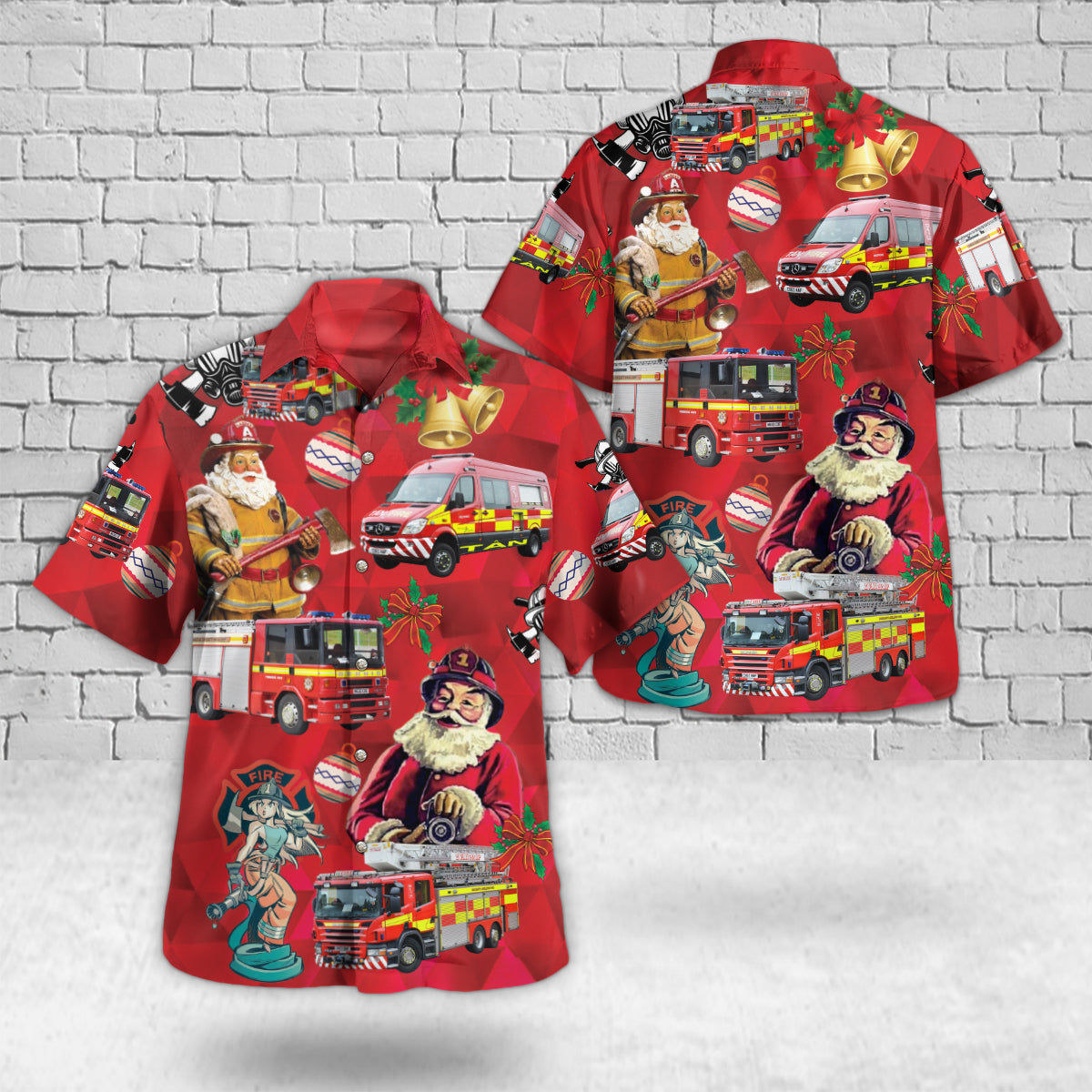 Mid & West Wales, Wales, United Kingdom, Mid And West Wales Fire And Rescue Service Christmas Hawaiian Shirt