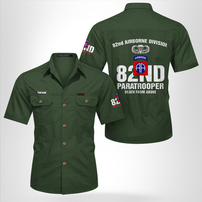 Custom Name US Army Paratrooper 82nd Airborne Division All American Death From Above Cotton cargo shirt