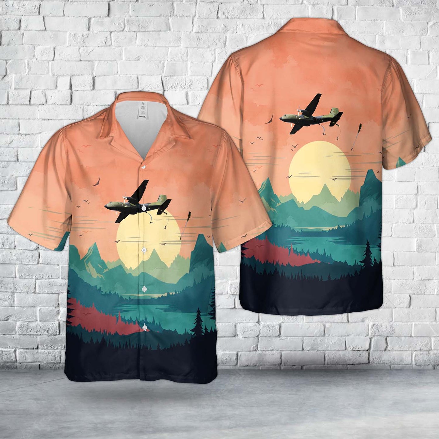 Military parachutist paratroopers jumping from a German Air Force C-160 Transall plane during the Operation Falcon Leap Hawaiian Shirt