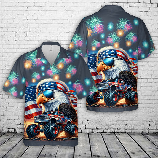 Monster Truck Eagle 4th of July Hawaiian Shirt