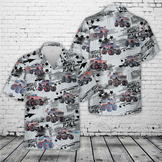 Monster Truck with American Flag Hawaiian Shirt