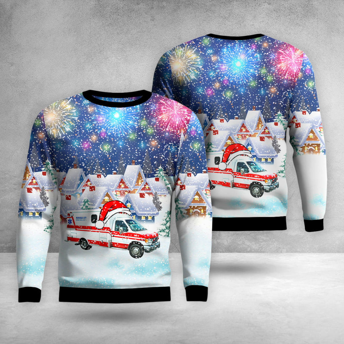 Morehead City, North Carolina, MOREHEAD CITY Fire & EMS Ambulance Christmas AOP Sweater