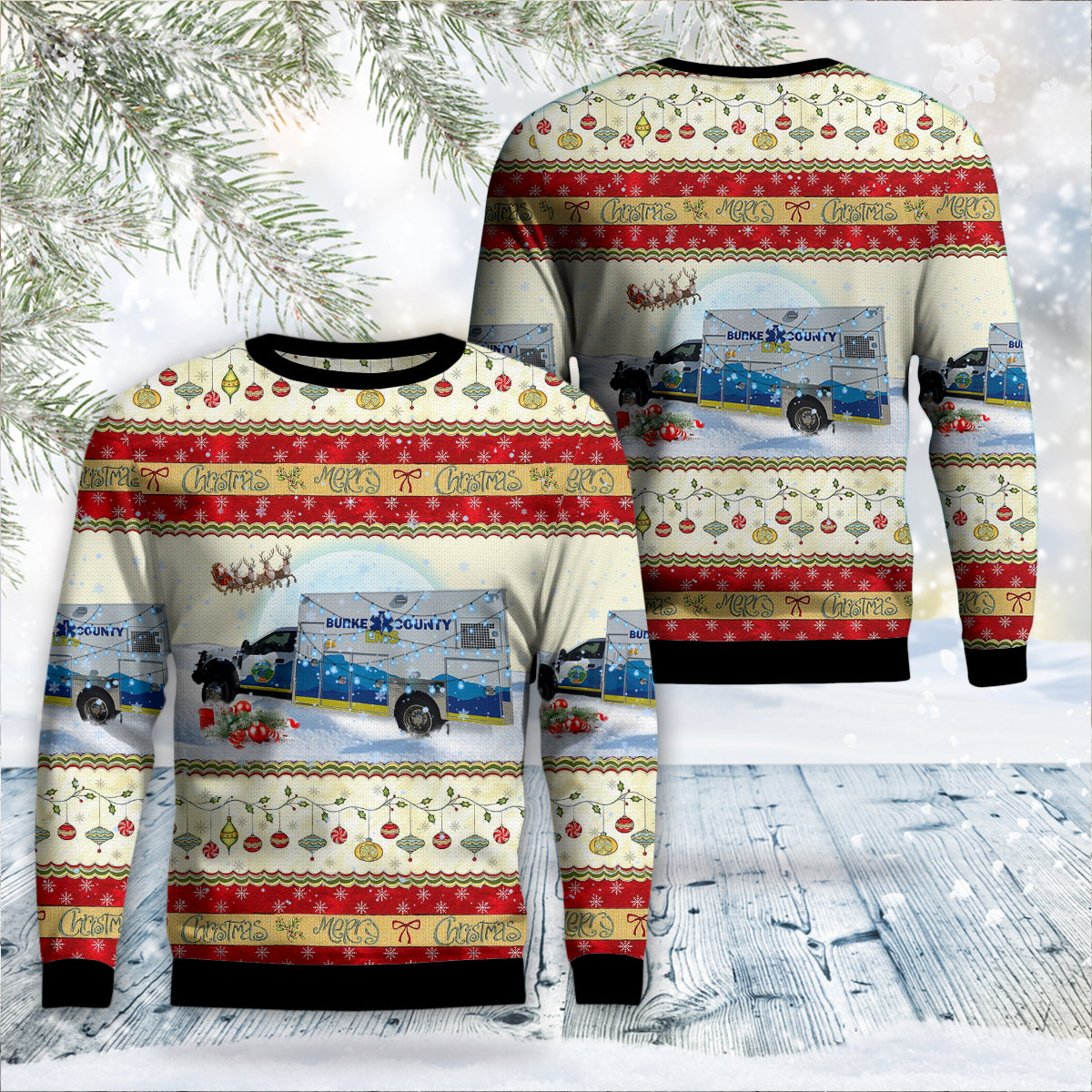 Morganton, North Carolina, Burke County EMS Christmas AOP Sweater