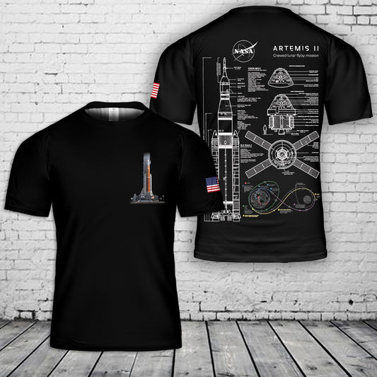 NASA Artemis II Blueprint 3D T-Shirt