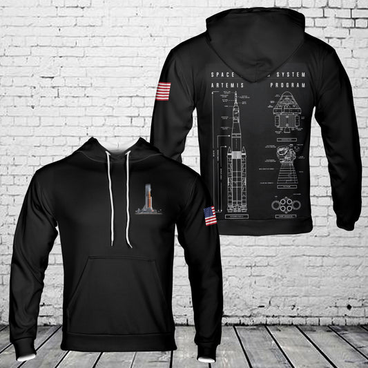 NASA Artemis SLS Moon Rocket 3D Hoodie