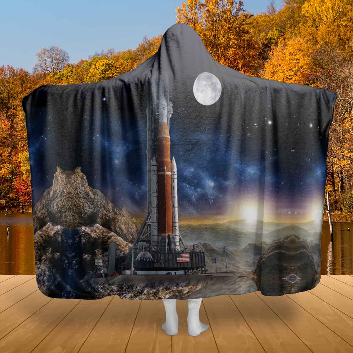 NASA Artemis SLS Moon Rocket AOP Hooded Blanket