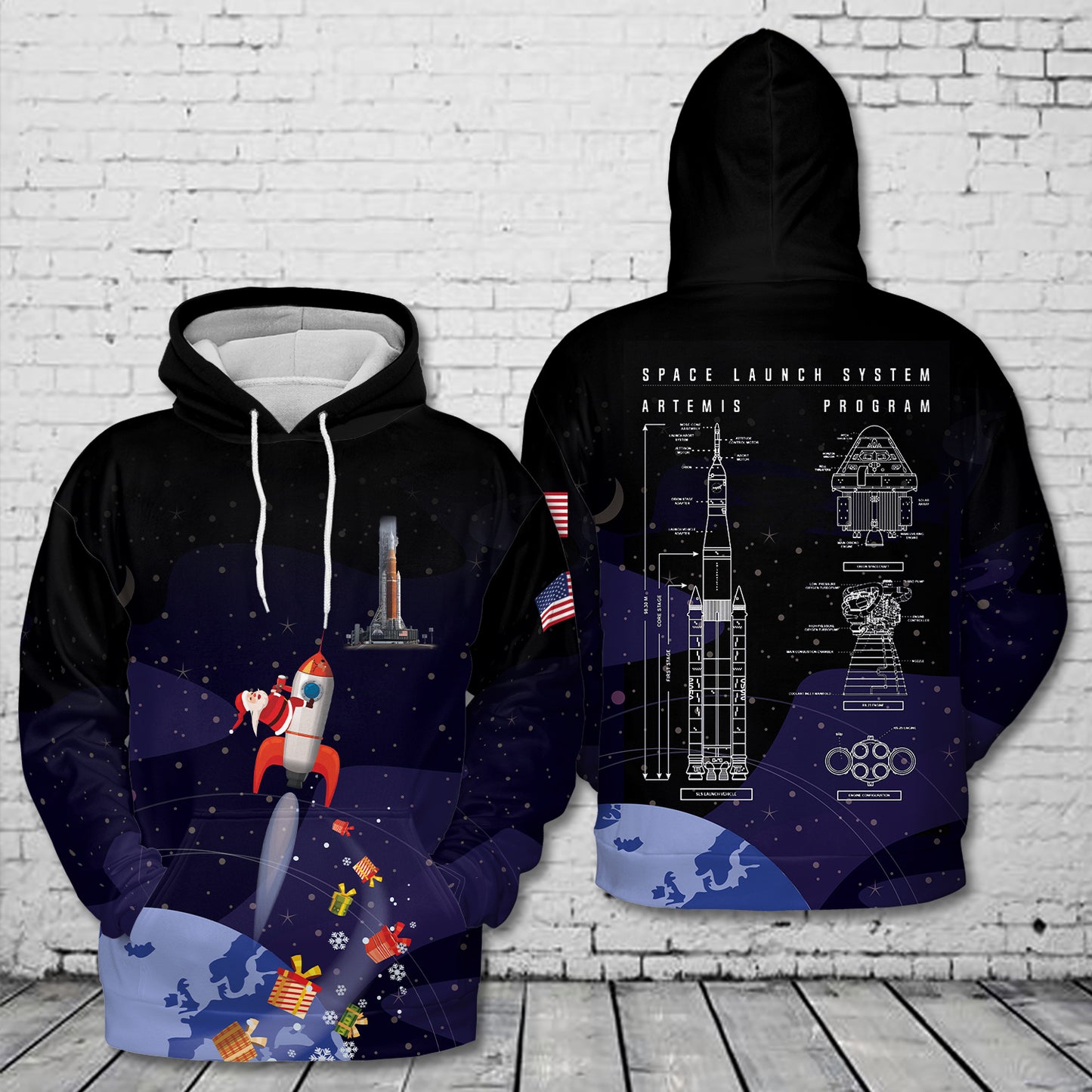 NASA Artemis SLS Moon Rocket Christmas 3D Hoodie