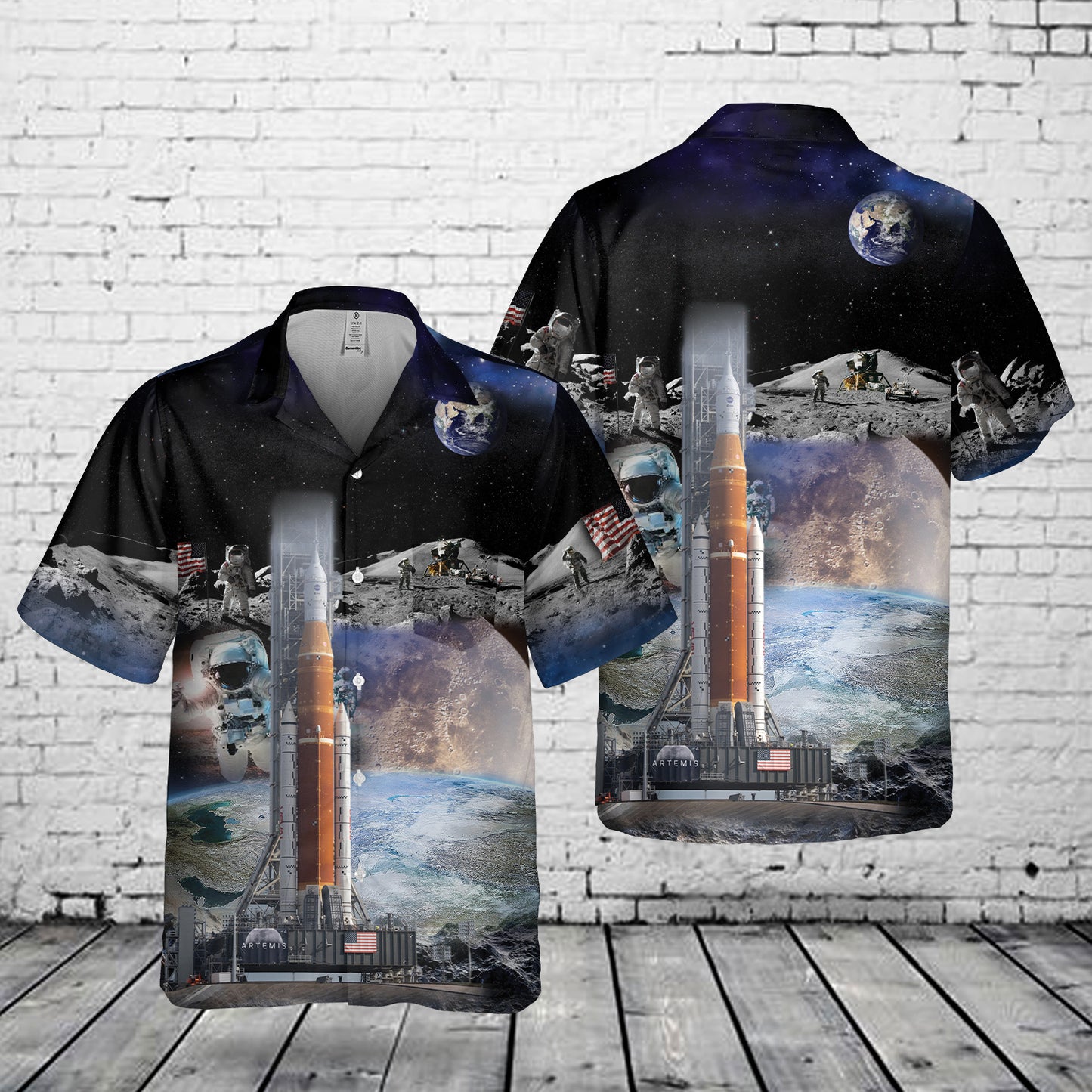 NASA Artemis SLS Moon Rocket Pocket Hawaiian Shirt